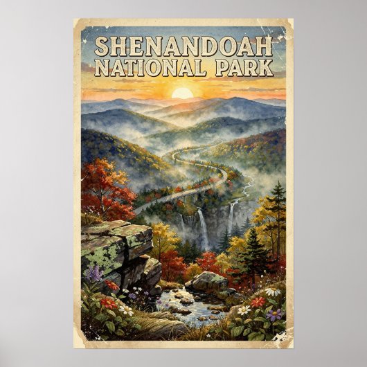 Waterverf Shenandoah National Park Retro Poster (Voorkant)