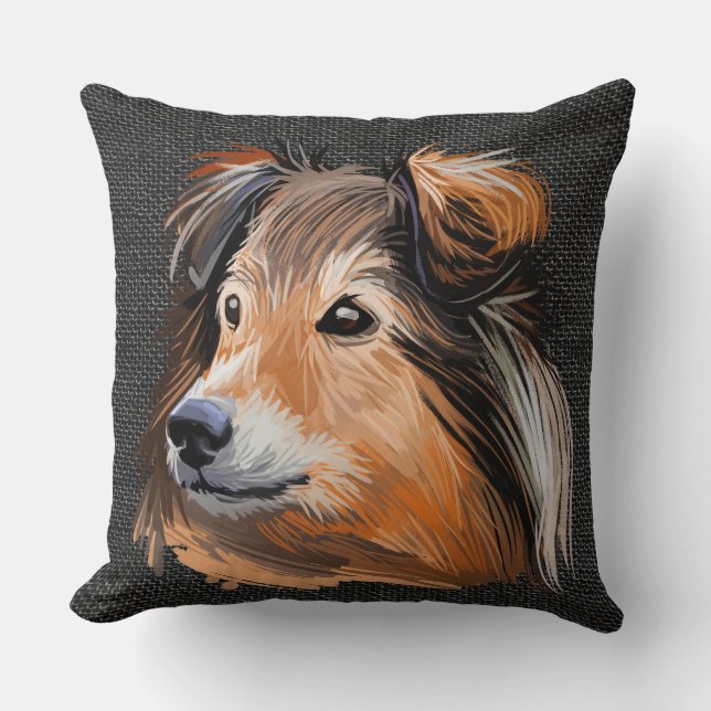 WATERVERF SHETLAND SHEEPDOG FACE KUSSEN (Voorkant)