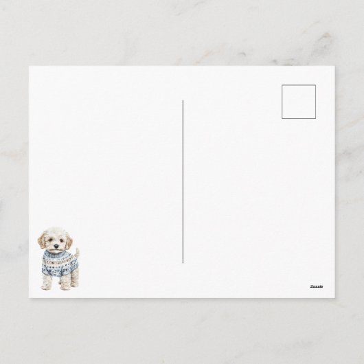 Waterverf Shih Poo Winter Blue Christmas Briefkaar Feestdagenkaart (Achterkant)