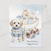 Waterverf Shih Poo Winter Blue Christmas Briefkaar Feestdagenkaart (Voorkant)