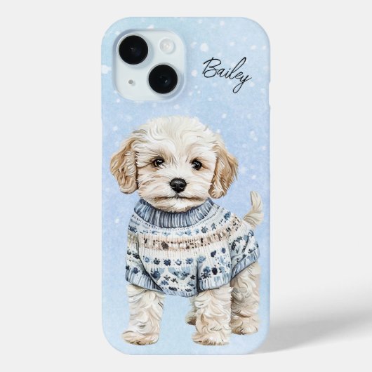 Waterverf Shih-Poo wintertrui Case-Mate iPhone Case (Achterkant)