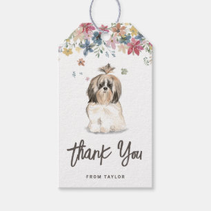 Waterverf Shih Tzu Dog Verjaardagsfeestje Dank u Cadeaulabel