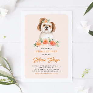 Waterverf Shih Tzu en perzikbloemen Hondenverjaard Kaart