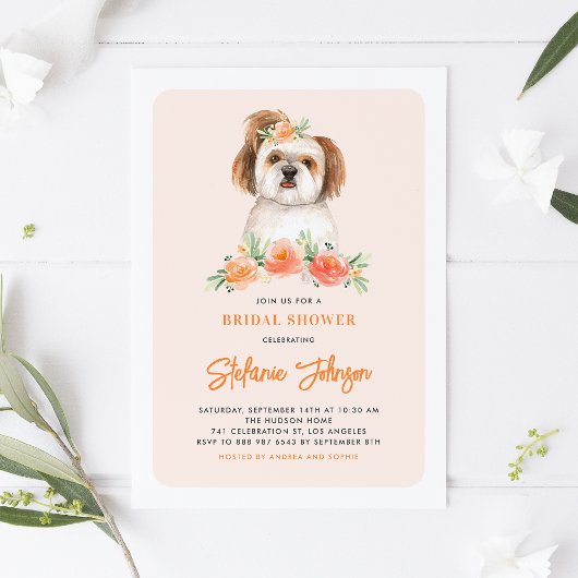 Waterverf Shih Tzu en perzikbloemen Hondenverjaard Kaart