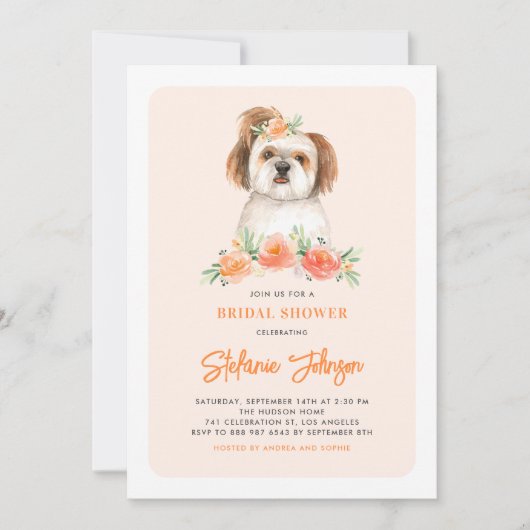 Waterverf Shih Tzu en perzikbloemen Hondenverjaard Kaart (Voorkant)
