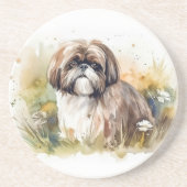 Waterverf Shih Tzu Zandsteen Onderzetter (Voorkant)