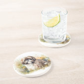 Waterverf Shih Tzu Zandsteen Onderzetter (Zijkant)