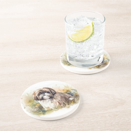 Waterverf Shih Tzu Zandsteen Onderzetter (Zijkant)