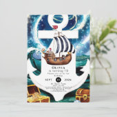 Waterverf Ship Fun Pirate Verjaardag Kaart (Staand voorkant)