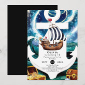 Waterverf Ship Fun Pirate Verjaardag Kaart (Voorkant / Achterkant)