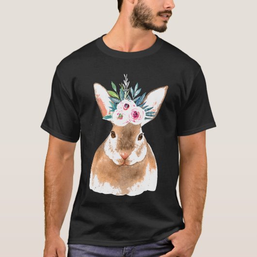 Waterverf Shirt Roos Roze Bloemen Schilderij Konij (Voorkant)