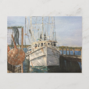 Waterverf Shrimp Boat Coastal Invitation Briefkaar Uitnodiging Briefkaart