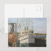 Waterverf Shrimp Boat Coastal Invitation Briefkaar Uitnodiging Briefkaart (Voorkant / Achterkant)