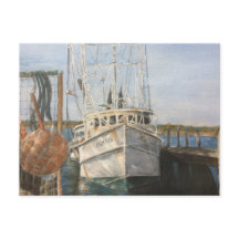 Waterverf Shrimp Boat Coastal Invitation Briefkaar