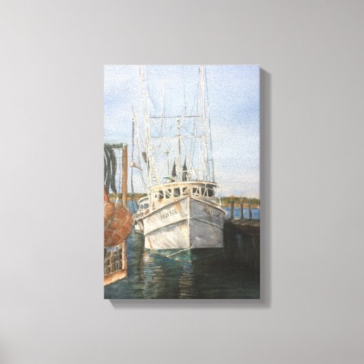 Waterverf Shrimp Boat Coastal Vist Canvas Art (Voorkant)