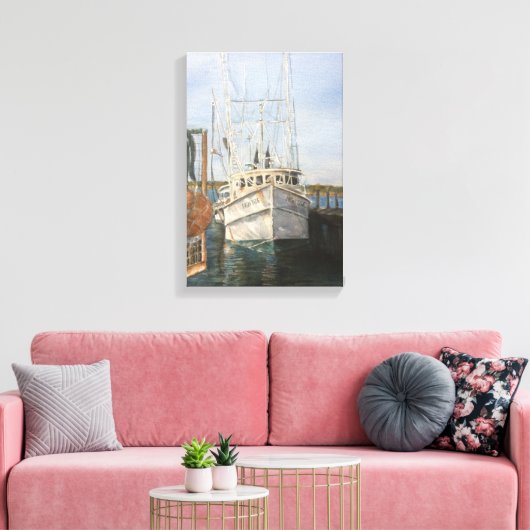 Waterverf Shrimp Boat Coastal Vist Canvas Art (Insitu (Woonkamer))