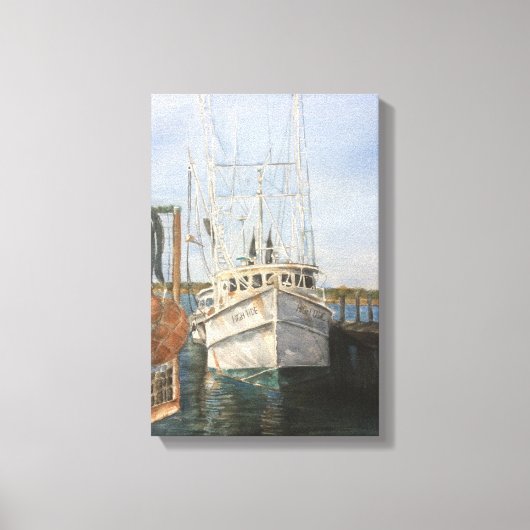 Waterverf Shrimp Boat Coastal Vist Canvas Art Afdruk (Voorkant)