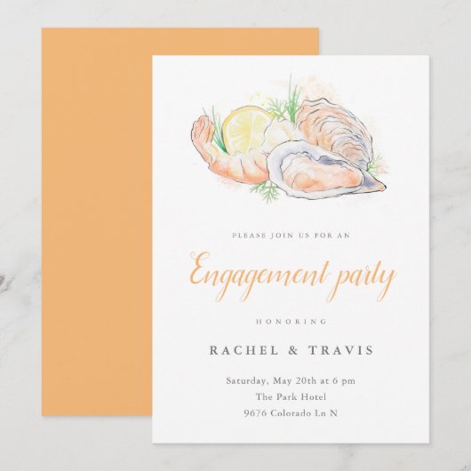 Waterverf Shrimp & Oyster Engangement Kaart (Voorkant / Achterkant)