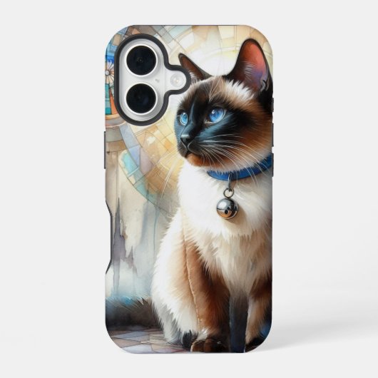 Waterverf Siamese Cat iPhone 16 Hoesje (Achterkant)