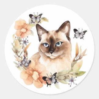Waterverf Siamese Cat Ronde Sticker