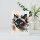 Waterverf Siamese kat kleurrijk portret Briefkaart (Staand voorkant)