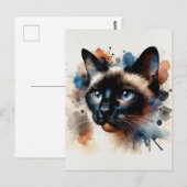 Waterverf Siamese kat kleurrijk portret Briefkaart (Voorkant / Achterkant)