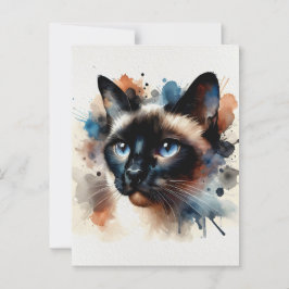Waterverf Siamese kat kleurrijk portret Briefkaart