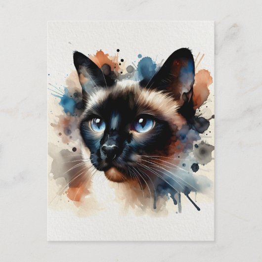 Waterverf Siamese kat kleurrijk portret Briefkaart (Voorkant)