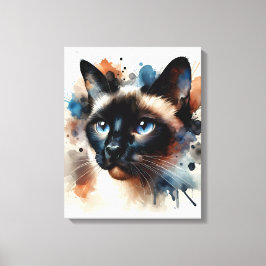 Waterverf Siamese kat kleurrijk portret Canvas Afdruk