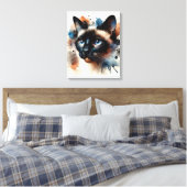 Waterverf Siamese kat kleurrijk portret Canvas Afdruk (Insitu (Slaapkamer))