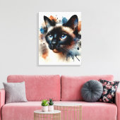 Waterverf Siamese kat kleurrijk portret Canvas Afdruk (Insitu (Woonkamer))