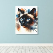 Waterverf Siamese kat kleurrijk portret Canvas Afdruk (Insitu (Houten vloer))