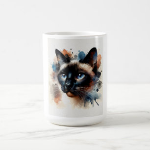 Waterverf Siamese kat kleurrijk portret Koffiemok