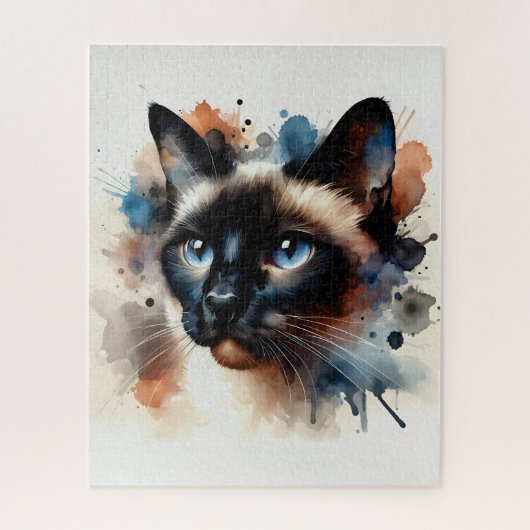 Waterverf Siamese kat kleurrijk portret Legpuzzel (Verticaal)