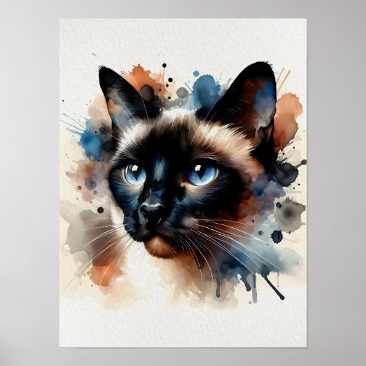 Waterverf Siamese kat kleurrijk portret Poster (Voorkant)