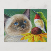 Waterverf Siamese Kitten en Hummingbird Art Briefkaart (Voorkant)
