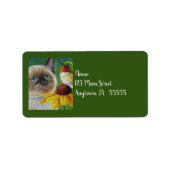 Waterverf Siamese Kitten en Hummingbird Art Etiket (Voorkant)