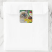 Waterverf Siamese Kitten en Hummingbird Art Vierkante Sticker (Tas)