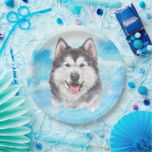Waterverf Siberian Husky Dog Pet Papieren Bordje (Feest)