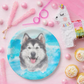 Waterverf Siberian Husky Dog Pet Papieren Bordje (Feest)
