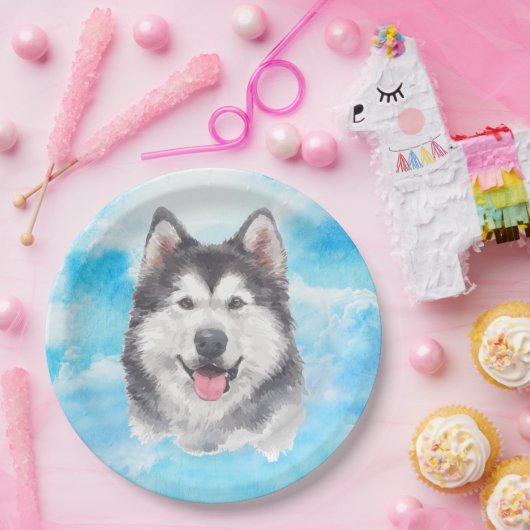 Waterverf Siberian Husky Dog Pet Papieren Bordje (Feest)