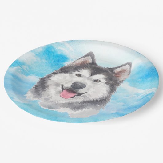 Waterverf Siberian Husky Dog Pet Papieren Bordje (Gekanteld)