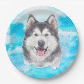 Waterverf Siberian Husky Dog Pet Papieren Bordje (Voorkant)