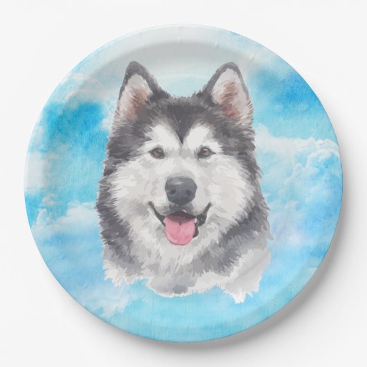 Waterverf Siberian Husky Dog Pet Papieren Bordje (Voorkant)