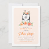 Waterverf Siberian Husky Peach Floral Birthday Kaart (Voorkant)