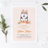 Waterverf Siberian Husky Peach Floral Birthday Kaart