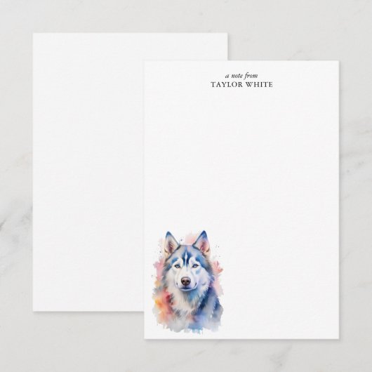 Waterverf Siberische Husky Dog Custom Dank u Notitiekaartje (Voorkant / Achterkant)