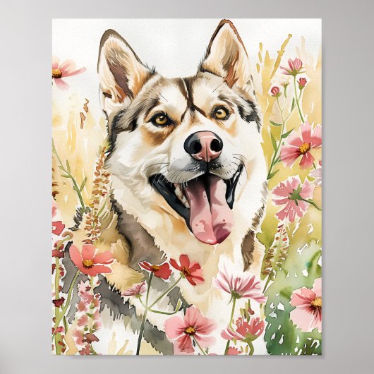 Waterverf Siberische Husky Dog Wall Art Poster (Voorkant)