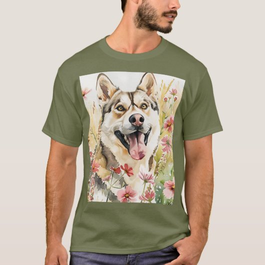 Waterverf Siberische Husky Dog Wall Art Poster T-shirt (Voorkant)