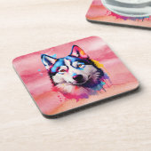 Waterverf Siberische Husky kleurrijke kunst Bier Onderzetter (Linkerzijde)